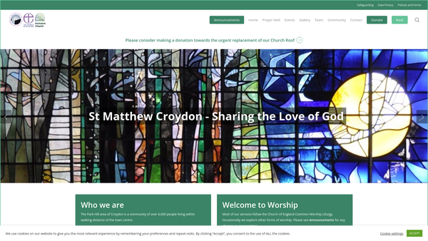 Screenshot of the The Parochial Church Council Of The Ecclesiatical Parish Of St Matthew Croydon website