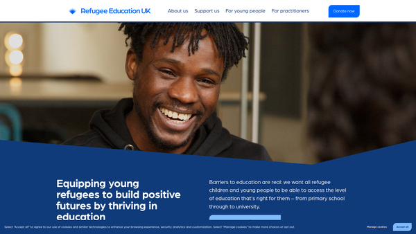 Screenshot of the Refugee Education UK website