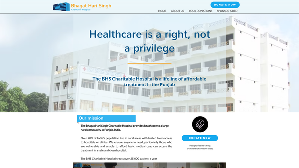 Screenshot of the Bhagat Hari Singh Charitable Hospital website