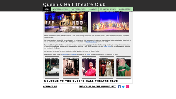Screenshot of the Queen's Hall Theatre Club website