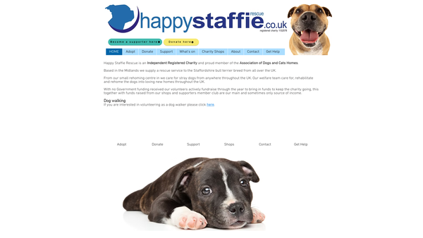 Screenshot of the Happy Staffie Rescue website