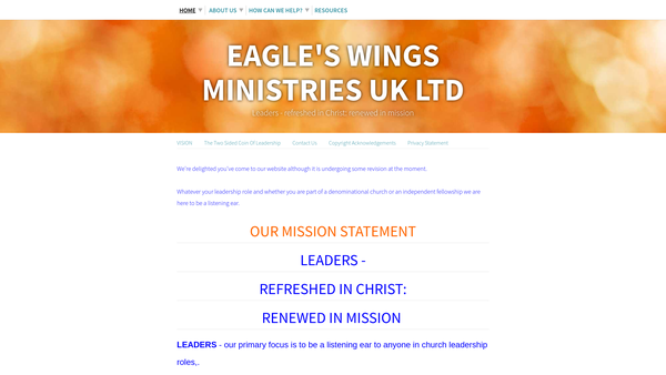 Screenshot of the Eagles Wings Ministries UK Limited website