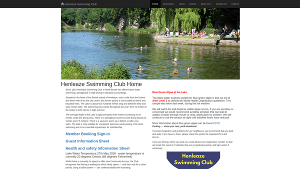 Screenshot of the Henleaze Swimming Club website