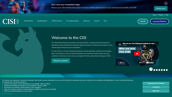 Screenshot of the The Chartered Institute For Securities And Investment website