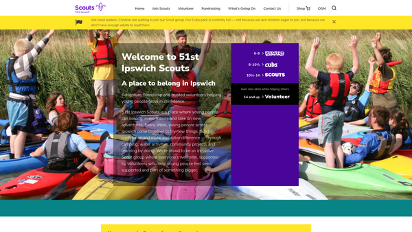 Screenshot of the 51st Ipswich Scouts website