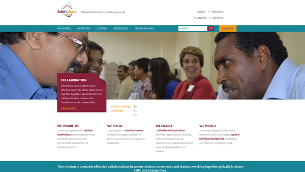 Screenshot of the Faith To Share website