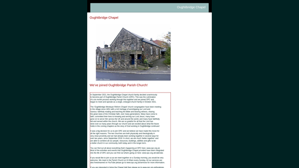 Screenshot of the Oughtibridge Wesleyan Reform Chapel website