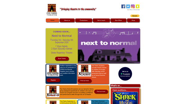 Screenshot of the Five Towns Theatre website