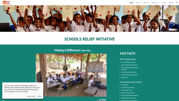 Screenshot of the Schools Relief Initiative website