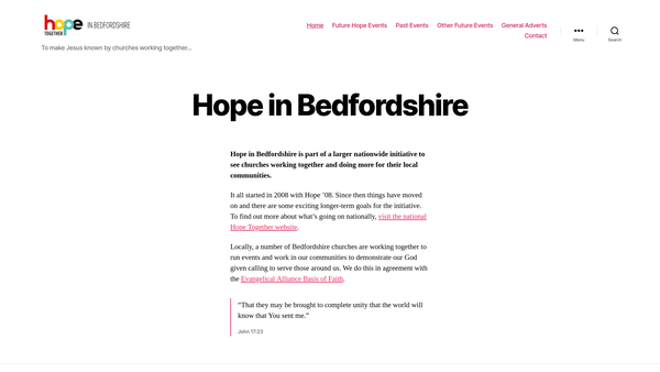 Screenshot of the Hope Bedfordshire website