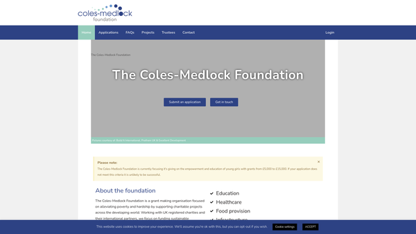 Screenshot of the The Coles-Medlock Foundation website