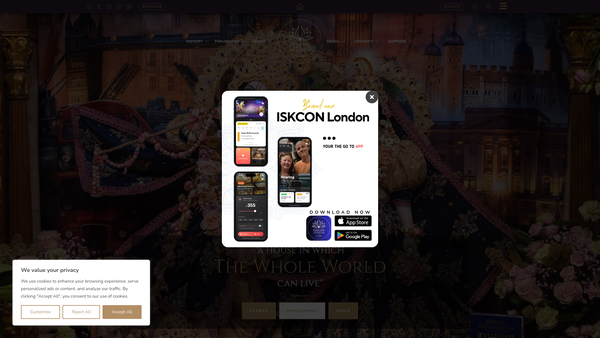 Screenshot of the International Society For Krishna Consciousness London website