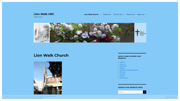 Screenshot of the Lion Walk United Reformed Church Charity website