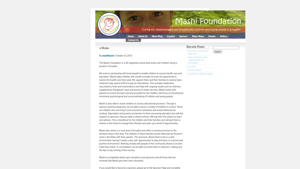 Screenshot of the The Mashi Foundation website