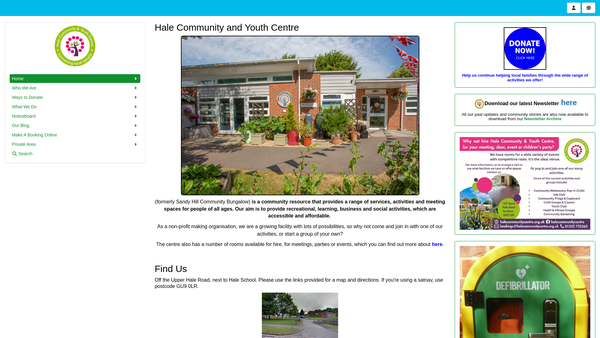 Screenshot of the Hale Community Centre Ltd website