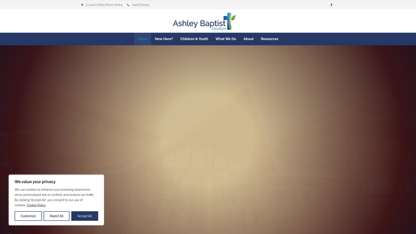 Screenshot of the Ashley Baptist Church website