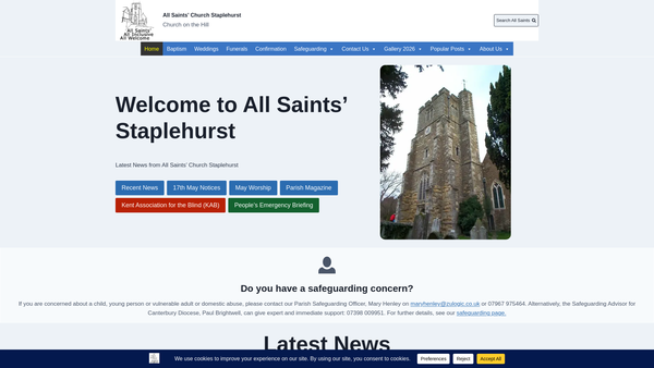 Screenshot of the The Parochial Church Council Of The Ecclesiastical Parish Of All Saints' Staplehurst website