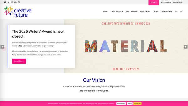 Screenshot of the Creative Future website