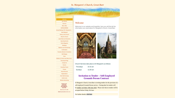 Screenshot of the The Parochial Church Council Of The Ecclesiastical Parish Of St. Margaret, Great Barr website