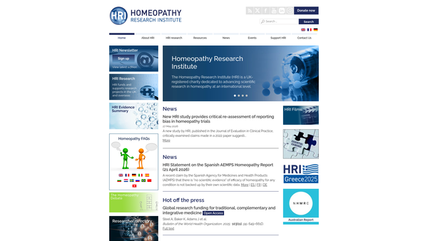 Screenshot of the Homeopathy Research Institute website