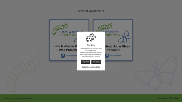 Screenshot of the Hatch Warren Under Fives Pre-School Limited website