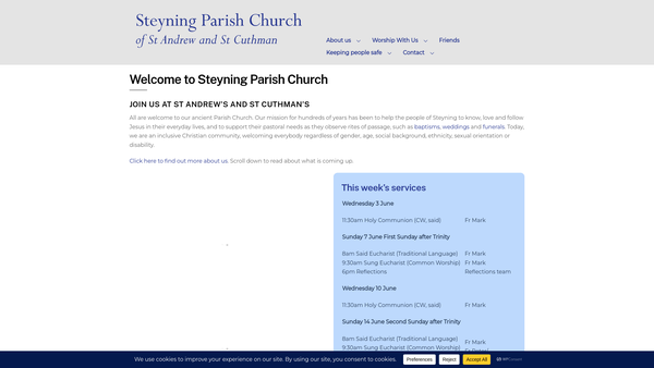 Screenshot of the The Parochial Church Council Of The Ecclesiastical Parish Of St Andrew And St Cuthman Steyning website