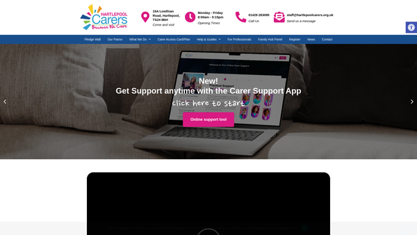 Screenshot of the Hartlepool Carers website