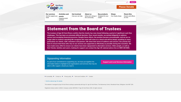 Screenshot of the Age UK Kent Rivers website