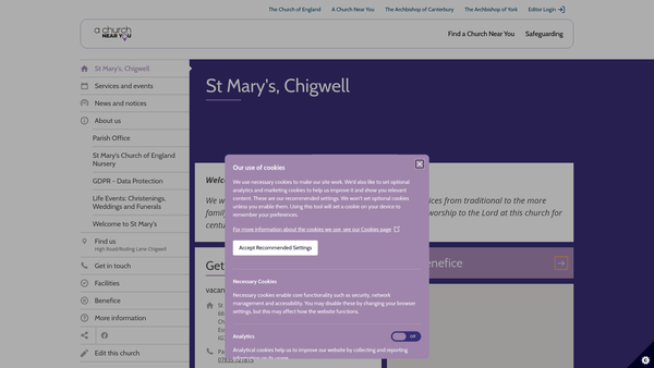 Screenshot of the The Parochial Church Council Of The Ecclesiastical Parish Of Chigwell And Chigwell Row website