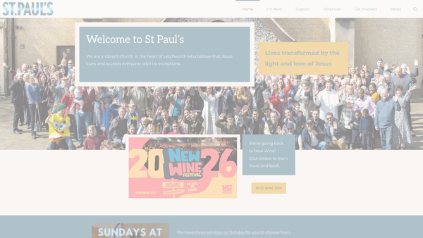 Screenshot of the The Parochial Church Council Of The Ecclesiastical Parish Of St Pauls, Letchworth,herts (Trading As St Paul's Letchworth) website