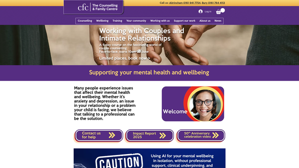Screenshot of the The Counselling And Family Centre, Altrincham website