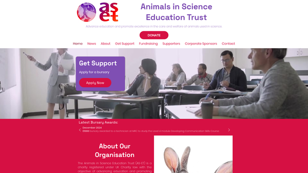 Screenshot of the Animals In Science - Education Trust website