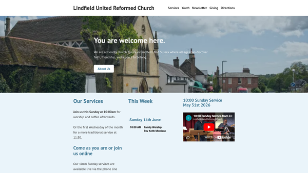 Screenshot of the Lindfield United Reformed Church Charity website