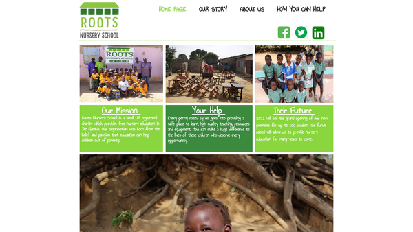Screenshot of the Roots Nursery School website
