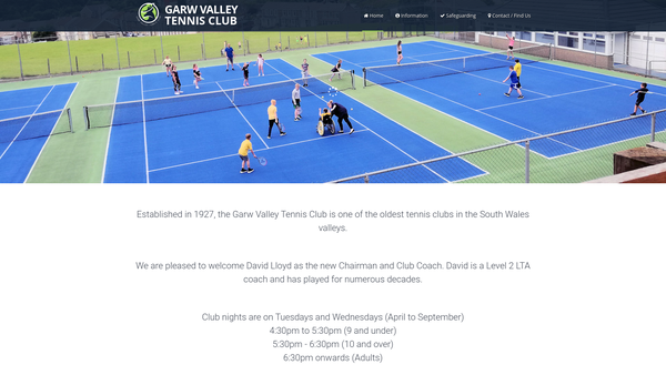 Screenshot of the Garw Valley Tennis Club website