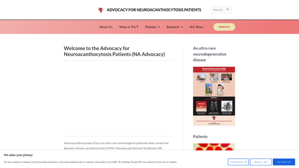 Screenshot of the Advocacy For Neuroacanthocytosis Patients website