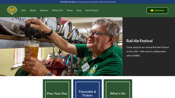 Screenshot of the Gloucestershire Warwickshire Railway Trust website