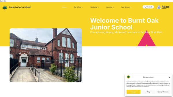 Screenshot of the Burnt Oak Parent Teacher Association website