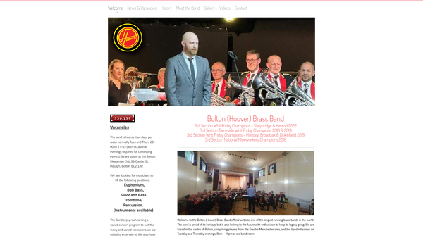 Screenshot of the Bolton Hoover Brass Band website