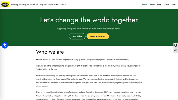 Screenshot of the Coventry Visually Impaired And Sighted Tandem Association website