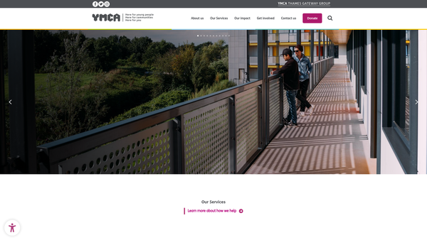 Screenshot of the YMCA Thames Gateway website