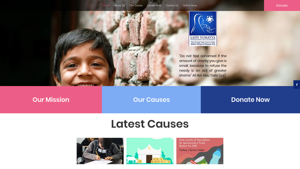 Screenshot of the Lady Sumayya Humanitarian Aid Foundation Limited website