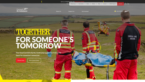 Screenshot of the Cornwall Air Ambulance Trust website
