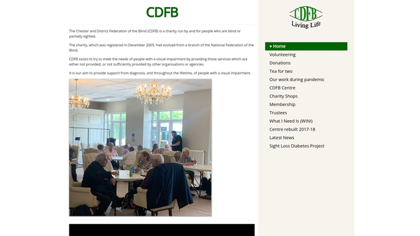 Screenshot of the Chester & District Federation Of The Blind website