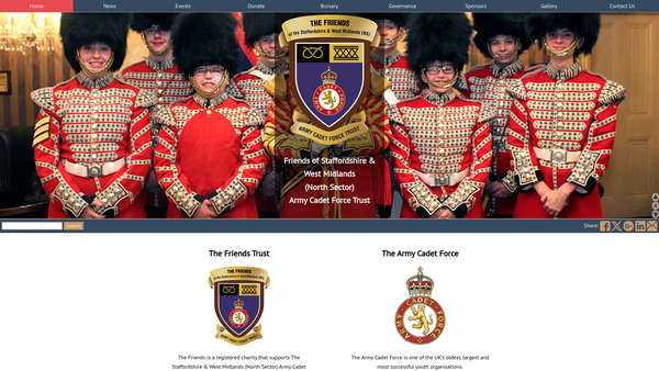 Screenshot of the The Friends Of The Staffordshire & West Midlands (North Sector) Army Cadet Force Trust website