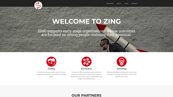 Screenshot of the Zing website