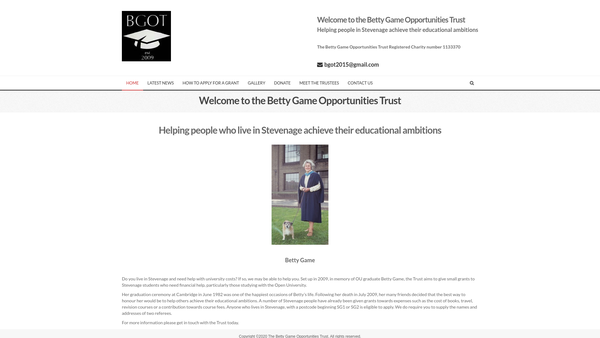 Screenshot of the The Betty Game Opportunities Trust website