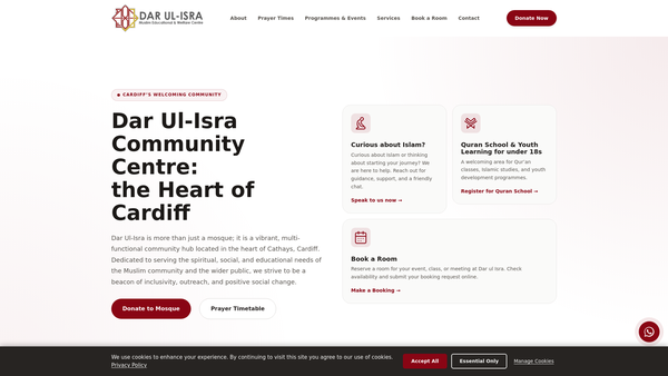 Screenshot of the Darul Isra Muslim Community Centre Trust website