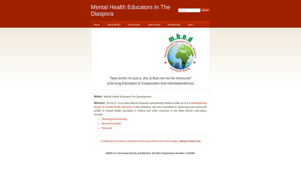 Screenshot of the Mental Health Educators In The Diaspora (Mhed) website