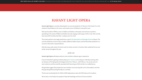 Screenshot of the Havant Light Opera website